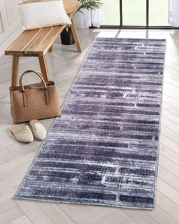 LUXE HOME INTERNATIONAL Runner Design Area Rugs - 2x5 Non-Slip, Abstract Runner for Kitchen, Living Room, Bedroom, Dining Room, Entryway - 2x5 Ft, Navy Blue
