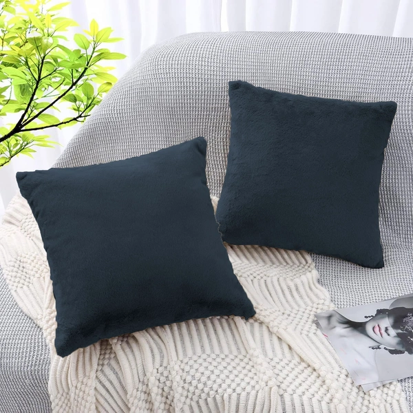 LUXE HOME INTERNATIONAL Cushion Cover 16 inch x 16 inch Duble Side Rabbit Fur Covers Set of 2 for Sofa, Bedroom, livingroom - 16"x16", Anthra