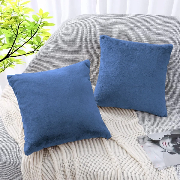 LUXE HOME INTERNATIONAL Cushion Cover 16 inch x 16 inch Duble Side Rabbit Fur Covers Set of 2 for Sofa, Bedroom, livingroom - 16"x16", Blue