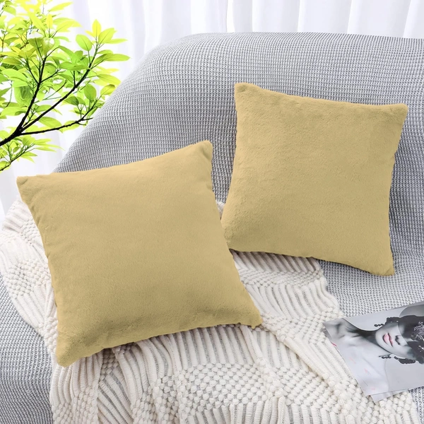 LUXE HOME INTERNATIONAL Cushion Cover 16 inch x 16 inch Duble Side Rabbit Fur Covers Set of 2 for Sofa, Bedroom, livingroom - 16"x16", Gold