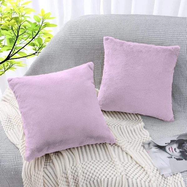 LUXE HOME INTERNATIONAL Cushion Cover 16 inch x 16 inch Duble Side Rabbit Fur Covers Set of 2 for Sofa, Bedroom, livingroom - 16"x16", Lilac