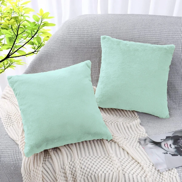 LUXE HOME INTERNATIONAL Cushion Cover 16 inch x 16 inch Duble Side Rabbit Fur Covers Set of 2 for Sofa, Bedroom, livingroom - 16"x16", Lime