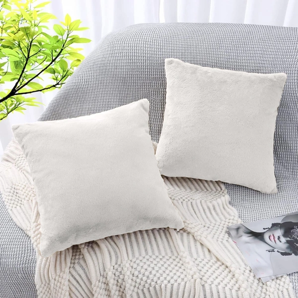 LUXE HOME INTERNATIONAL Cushion Cover 16 inch x 16 inch Duble Side Rabbit Fur Covers Set of 2 for Sofa, Bedroom, livingroom - 16"x16", White