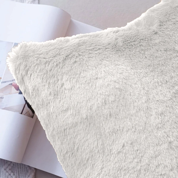 LUXE HOME INTERNATIONAL Cushion Cover 16 inch x 16 inch Duble Side Rabbit Fur Covers Set of 2 for Sofa, Bedroom, livingroom - 16"x16", White