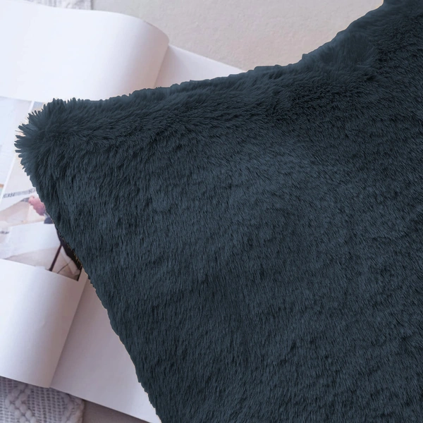 LUXE HOME INTERNATIONAL Cushion Cover 16 inch x 16 inch Duble Side Rabbit Fur Covers Set of 2 for Sofa, Bedroom, livingroom - 16"x16", Anthra