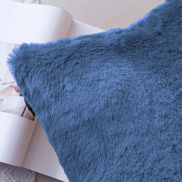 LUXE HOME INTERNATIONAL Cushion Cover 16 inch x 16 inch Duble Side Rabbit Fur Covers Set of 2 for Sofa, Bedroom, livingroom - 16"x16", Blue