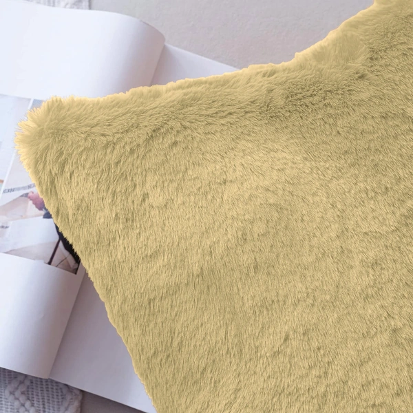 LUXE HOME INTERNATIONAL Cushion Cover 16 inch x 16 inch Duble Side Rabbit Fur Covers Set of 2 for Sofa, Bedroom, livingroom - 16"x16", Gold
