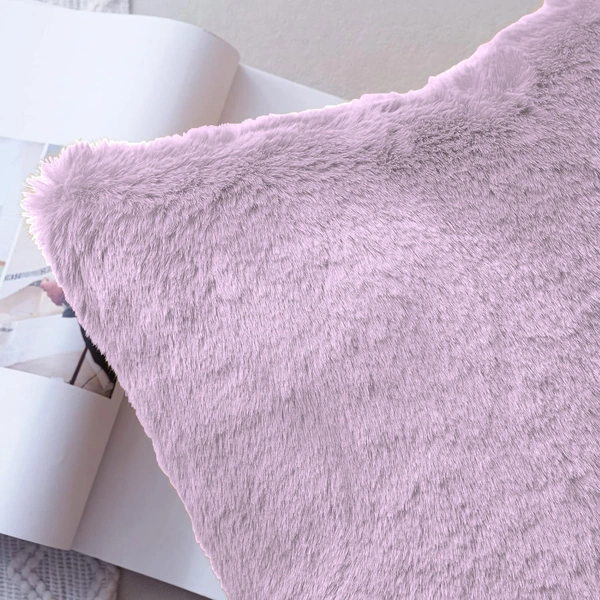 LUXE HOME INTERNATIONAL Cushion Cover 16 inch x 16 inch Duble Side Rabbit Fur Covers Set of 2 for Sofa, Bedroom, livingroom - 16"x16", Lilac