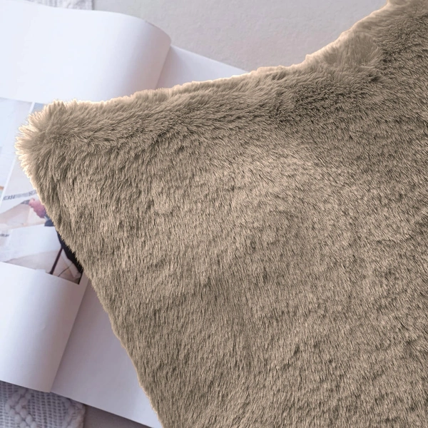 LUXE HOME INTERNATIONAL Cushion Cover 16 inch x 16 inch Duble Side Rabbit Fur Covers Set of 2 for Sofa, Bedroom, livingroom - 16"x16", Taupe