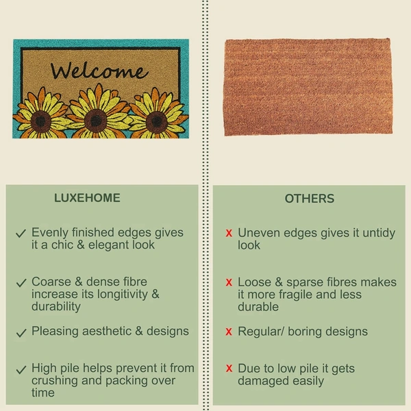 Luxe Home International Welcome Floral Design Coir Doormat for Entrance (71 x 45 cm ) - 71x 45 Cm, Yellow