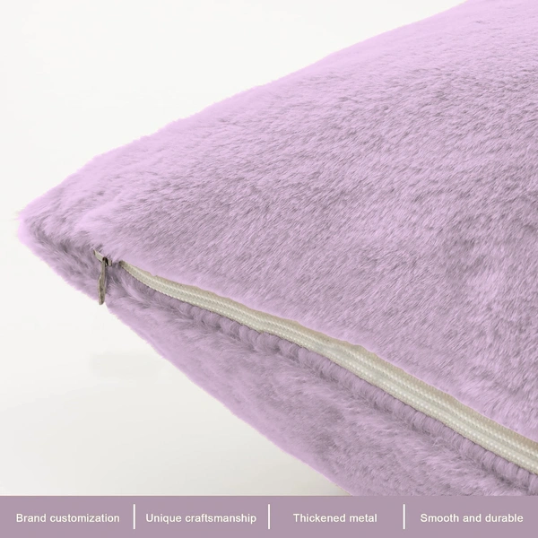 LUXE HOME INTERNATIONAL Cushion Cover 16 inch x 16 inch Duble Side Rabbit Fur Covers Set of 2 for Sofa, Bedroom, livingroom - 16"x16", Lilac