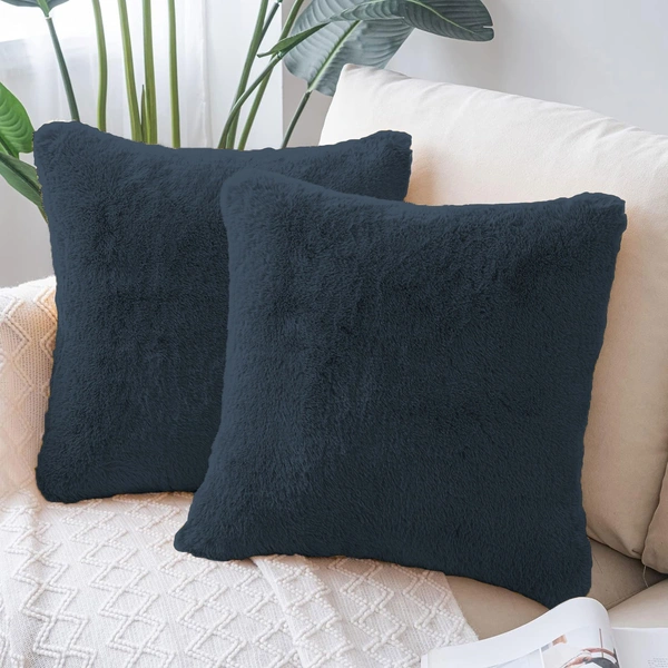 LUXE HOME INTERNATIONAL Cushion Cover 16 inch x 16 inch Duble Side Rabbit Fur Covers Set of 2 for Sofa, Bedroom, livingroom - 16"x16", Anthra