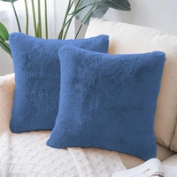 LUXE HOME INTERNATIONAL Cushion Cover 16 inch x 16 inch Duble Side Rabbit Fur Covers Set of 2 for Sofa, Bedroom, livingroom - 16"x16", Blue