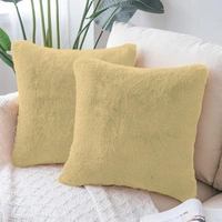 LUXE HOME INTERNATIONAL Cushion Cover 16 inch x 16 inch Duble Side Rabbit Fur Covers Set of 2 for Sofa, Bedroom, livingroom - 16"x16", Gold