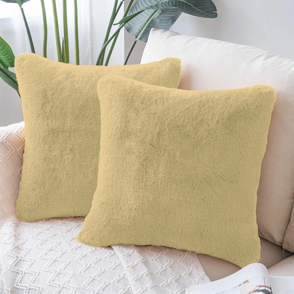 LUXE HOME INTERNATIONAL Cushion Cover 16 inch x 16 inch Duble Side Rabbit Fur Covers Set of 2 for Sofa, Bedroom, livingroom - 16"x16", Gold
