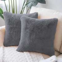 LUXE HOME INTERNATIONAL Cushion Cover 16 inch x 16 inch Duble Side Rabbit Fur Covers Set of 2 for Sofa, Bedroom, livingroom - 16"x16", Grey