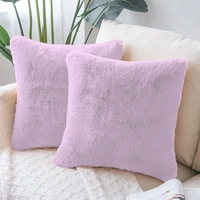 LUXE HOME INTERNATIONAL Cushion Cover 16 inch x 16 inch Duble Side Rabbit Fur Covers Set of 2 for Sofa, Bedroom, livingroom - 16"x16", Lilac