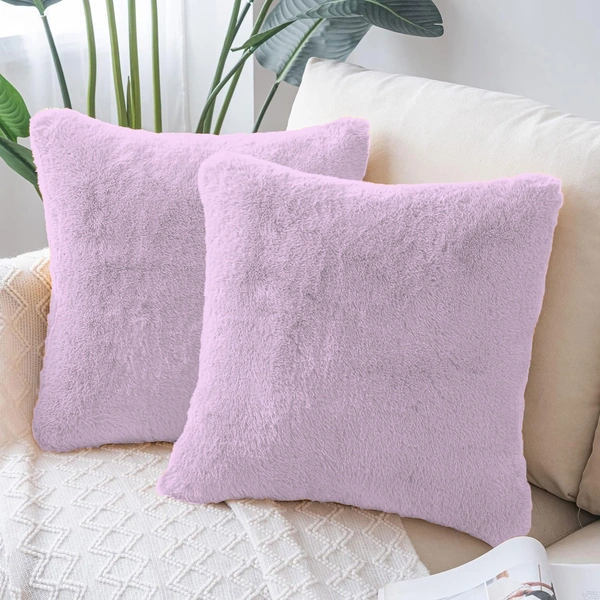 LUXE HOME INTERNATIONAL Cushion Cover 16 inch x 16 inch Duble Side Rabbit Fur Covers Set of 2 for Sofa, Bedroom, livingroom - 16"x16", Lilac