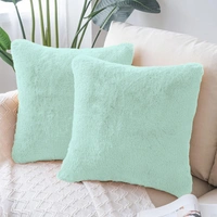 LUXE HOME INTERNATIONAL Cushion Cover 16 inch x 16 inch Duble Side Rabbit Fur Covers Set of 2 for Sofa, Bedroom, livingroom - 16"x16", Lime