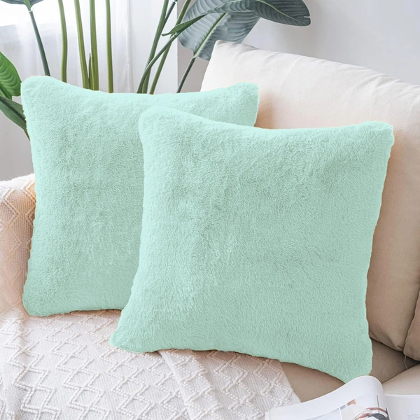 LUXE HOME INTERNATIONAL Cushion Cover 16 inch x 16 inch Duble Side Rabbit Fur Covers Set of 2 for Sofa, Bedroom, livingroom - 16"x16", Lime