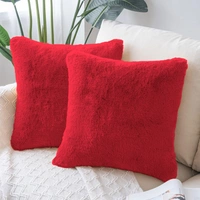 LUXE HOME INTERNATIONAL Cushion Cover 16 inch x 16 inch Duble Side Rabbit Fur Covers Set of 2 for Sofa, Bedroom, livingroom - 16"x16", Maroon
