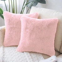 LUXE HOME INTERNATIONAL Cushion Cover 16 inch x 16 inch Duble Side Rabbit Fur Covers Set of 2 for Sofa, Bedroom, livingroom - 16"x16", Peach