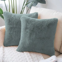LUXE HOME INTERNATIONAL Cushion Cover 16 inch x 16 inch Duble Side Rabbit Fur Covers Set of 2 for Sofa, Bedroom, livingroom - 16"x16", Seige