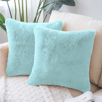 LUXE HOME INTERNATIONAL Cushion Cover 16 inch x 16 inch Duble Side Rabbit Fur Covers Set of 2 for Sofa, Bedroom, livingroom - 16"x16", Turquish