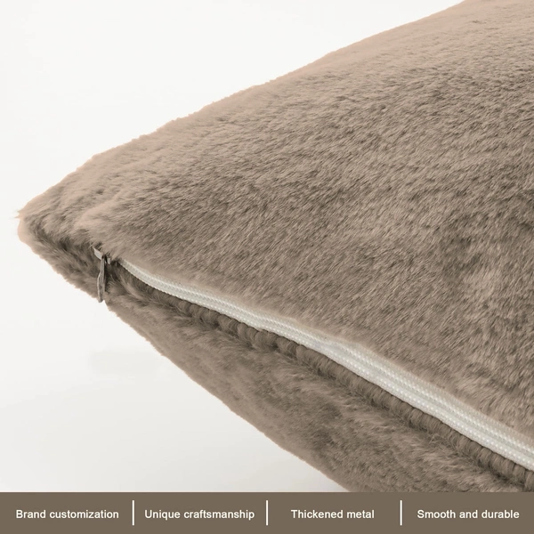 LUXE HOME INTERNATIONAL Cushion Cover 16 inch x 16 inch Duble Side Rabbit Fur Covers Set of 2 for Sofa, Bedroom, livingroom - 16"x16", Taupe