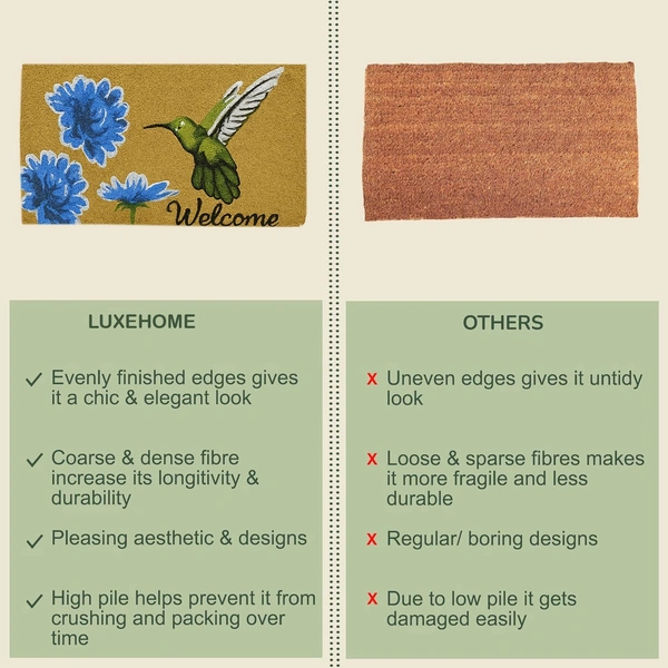 Luxe Home International Welcome Bird Design Coir Doormat for Entrance (71 x 45 cm ) - 71x 45 Cm, Multicolor