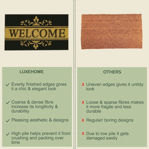 Luxe Home International Welcome Printed Design Coir Doormat for Entrance (71 x 45 cm ) - 71x 45 Cm, Black