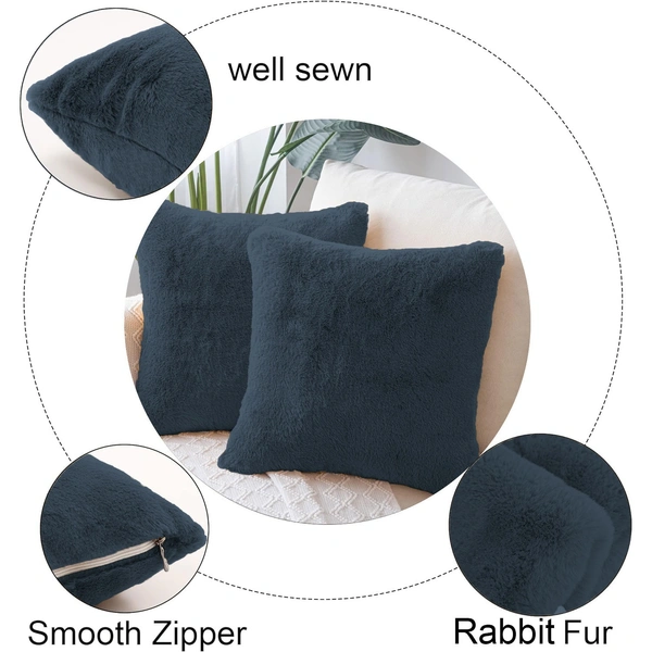 LUXE HOME INTERNATIONAL Cushion Cover 16 inch x 16 inch Duble Side Rabbit Fur Covers Set of 2 for Sofa, Bedroom, livingroom - 16"x16", Anthra