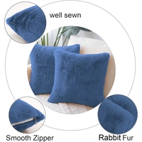 LUXE HOME INTERNATIONAL Cushion Cover 16 inch x 16 inch Duble Side Rabbit Fur Covers Set of 2 for Sofa, Bedroom, livingroom - 16"x16", Blue