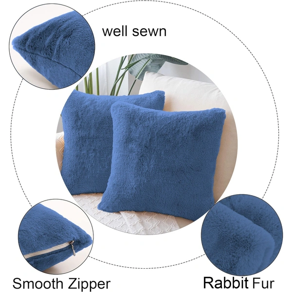 LUXE HOME INTERNATIONAL Cushion Cover 16 inch x 16 inch Duble Side Rabbit Fur Covers Set of 2 for Sofa, Bedroom, livingroom - 16"x16", Blue