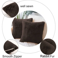 LUXE HOME INTERNATIONAL Cushion Cover 16 inch x 16 inch Duble Side Rabbit Fur Covers Set of 2 for Sofa, Bedroom, livingroom - 16"x16", Brown