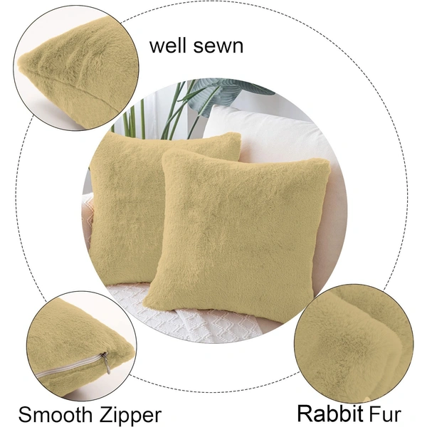 LUXE HOME INTERNATIONAL Cushion Cover 16 inch x 16 inch Duble Side Rabbit Fur Covers Set of 2 for Sofa, Bedroom, livingroom - 16"x16", Gold