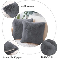 LUXE HOME INTERNATIONAL Cushion Cover 16 inch x 16 inch Duble Side Rabbit Fur Covers Set of 2 for Sofa, Bedroom, livingroom - 16"x16", Grey