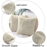 LUXE HOME INTERNATIONAL Cushion Cover 16 inch x 16 inch Duble Side Rabbit Fur Covers Set of 2 for Sofa, Bedroom, livingroom - 16"x16", Beige