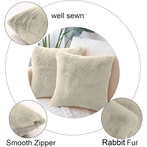 LUXE HOME INTERNATIONAL Cushion Cover 16 inch x 16 inch Duble Side Rabbit Fur Covers Set of 2 for Sofa, Bedroom, livingroom - 16"x16", Beige