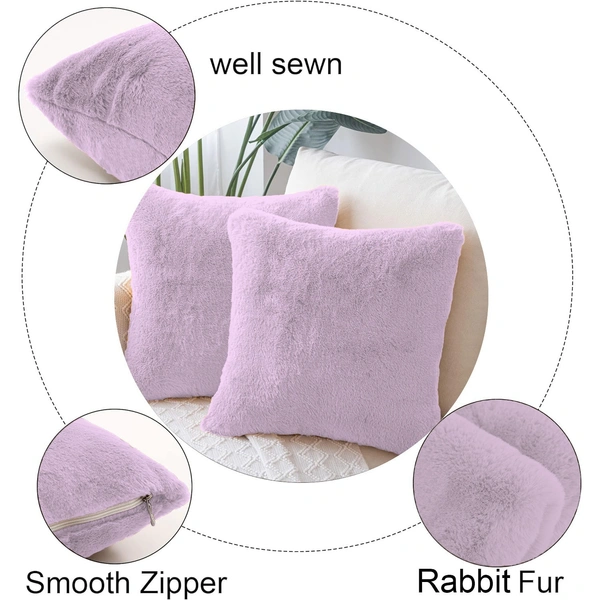 LUXE HOME INTERNATIONAL Cushion Cover 16 inch x 16 inch Duble Side Rabbit Fur Covers Set of 2 for Sofa, Bedroom, livingroom - 16"x16", Lilac
