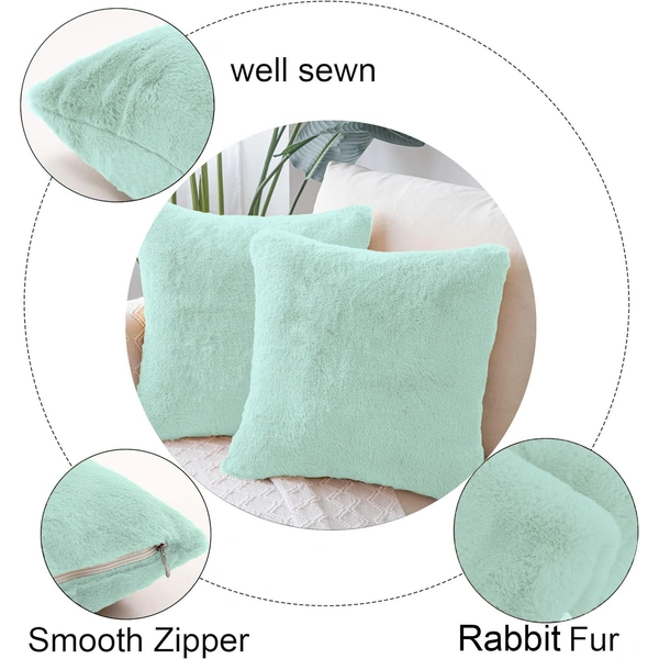 LUXE HOME INTERNATIONAL Cushion Cover 16 inch x 16 inch Duble Side Rabbit Fur Covers Set of 2 for Sofa, Bedroom, livingroom - 16"x16", Lime