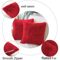 LUXE HOME INTERNATIONAL Cushion Cover 16 inch x 16 inch Duble Side Rabbit Fur Covers Set of 2 for Sofa, Bedroom, livingroom - 16"x16", Maroon