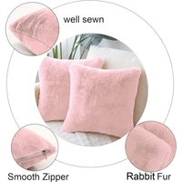 LUXE HOME INTERNATIONAL Cushion Cover 16 inch x 16 inch Duble Side Rabbit Fur Covers Set of 2 for Sofa, Bedroom, livingroom - 16"x16", Peach