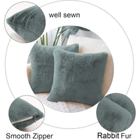 LUXE HOME INTERNATIONAL Cushion Cover 16 inch x 16 inch Duble Side Rabbit Fur Covers Set of 2 for Sofa, Bedroom, livingroom - 16"x16", Seige