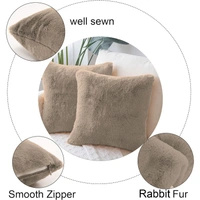 LUXE HOME INTERNATIONAL Cushion Cover 16 inch x 16 inch Duble Side Rabbit Fur Covers Set of 2 for Sofa, Bedroom, livingroom - 16"x16", Taupe
