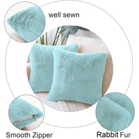 LUXE HOME INTERNATIONAL Cushion Cover 16 inch x 16 inch Duble Side Rabbit Fur Covers Set of 2 for Sofa, Bedroom, livingroom - 16"x16", Turquish