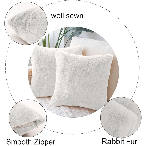 LUXE HOME INTERNATIONAL Cushion Cover 16 inch x 16 inch Duble Side Rabbit Fur Covers Set of 2 for Sofa, Bedroom, livingroom - 16"x16", White