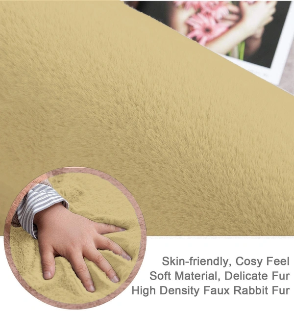 LUXE HOME INTERNATIONAL Rabbit Fur Super Soft Non Slip Floor Carpets for Bedroom, Livingroom - 4x6 Ft, Gold