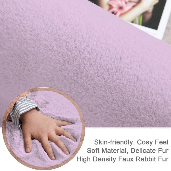 LUXE HOME INTERNATIONAL Rectangular Carpet Super Soft Anti Skid Rabbit Fur (1000 Gsm) Bathroom Mats For Bedroom, Door, Kitchen Floor (4 X 6 Ft, Lilac) Pack Of 1 - 4x6 Ft, Lilca