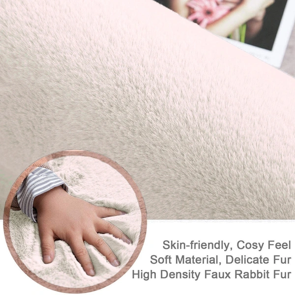 LUXE HOME INTERNATIONAL Rabbit Fur Super Soft Non Slip Floor Carpets for Bedroom, Livingroom - 3x5 Ft, Skin
